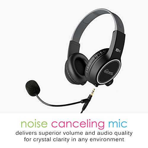 Image of MEE audio KidJamz 100-Pack Classroom School Headphones, Adjustable On-Ear Student Headsets with 3.5mm Jack, Boom Mic, Volume Limiting, Durable Design, Detachable Cords, Bulk 100pk + 200 Cables (Black)