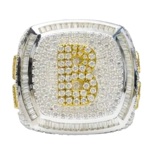 SilverDia Iced Out Diamond Custom Number Championship Ring For Men Trendy Design 14K Two Tone Gold Plated Single Letter Ring 925 Silver Wedding Ring Hip Hop Jewelry Handmade Personalized Ring Birthday Gift For Him
