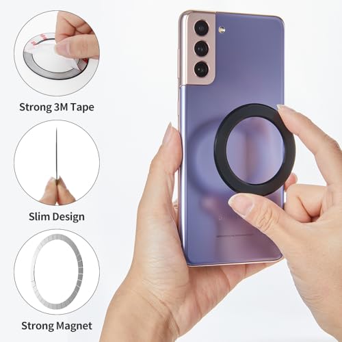 Sinjimoru Magsafe磁石リング、 強力磁石で MagSafe化する マグネットリングステッカー ワイヤレス充電対応 シンプルなマグセーフリング 多様なMagSafeアクセサリーに対応させる Magsafe マグネットステッカー ﻿。 M-Ring Plate ブラック