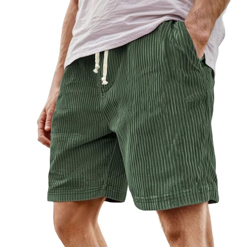 Corduroy Shorts Men Casual Elastic Waist Drawstring Bermuda Short Lightweight Lounge Striped Pajama Pants