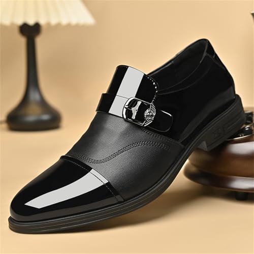 Men's Genuine Leather Slip On Loafers Shoes with Monk Strap Low Chunky Heel Non Slip Comfortable Soft Oxford Shoes for Daily Work Party Wedding Formal Office All-Day2