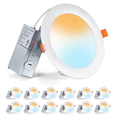 AMAZON - Recessed Lighting 6 Inch, 5CCT Ultra-Thin Recessed Lights Fixtures with Junction Box, 12W (100W Eqv), 2700-5000K Selectable, 950LM High Brightness LED Ceiling Light Flush Mount, ETL Listed, 12-Pack