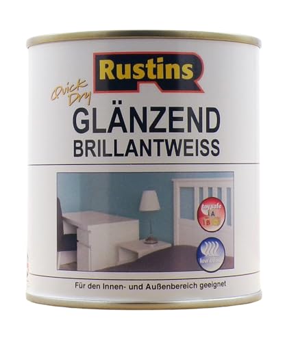 Rustins Peinture brillante à séchage rapide pour bois et métal en intérieur et extérieur - Blanc 500ml