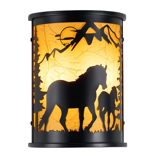 Image of Rustic Horse Wall Sconces, 2-Light E12 Farmhouse Black Metal Lamp | Rustic farmhouse style, Horse lamp,Modern Black Lighting for Bedroom, Living Room, Hallway, Stairway, Porch, Cabin