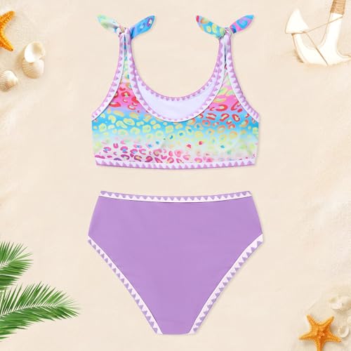 Image of Girls Two Piece Swimsuits Color Block Bowknot Swimwear Summer Beach Bikini Set Little Girl Bathing Suit with Chest Pad 3-10T