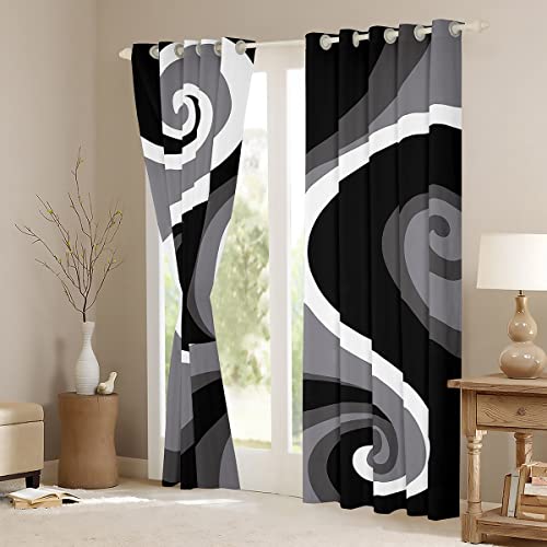 Black Gray Trippy Swirl Curtains For Bedroom Circle Geometric Blackout Curtains(30-50%) Women Men Farmhouse Abstract Geometry Darkening Curtains Retro Stripe Window Drapes (2 Panels, 52 X 63 Inch) #TOP2
