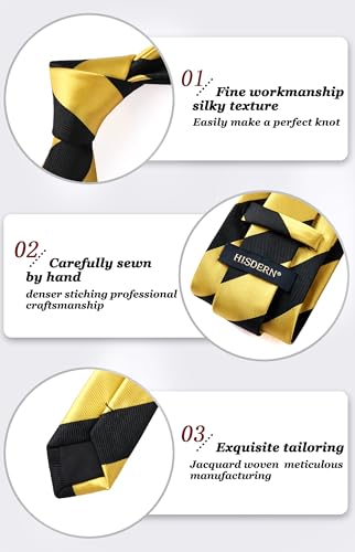 Image of HISDERN Stripe Tie Mens Ties with Pocket Square Set Classic 3.4'' Silk Formal Necktie Handkerchief for Business Wedding
