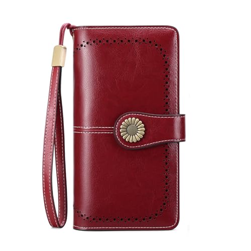 SENDEFN RFID Leather Wallet for Women with Wristlet