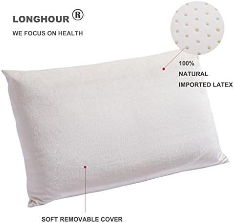 LONGHOUR174; Breathable Natural Latex Pillow with Soft Luxurious Velour Pillowcase, Standard Size