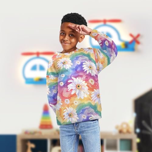 JUNZAN Little Daisies Eyes Ball on Rainbows Kids Girls Sweatshirts Hoodies Fleece Fall Tops Shirts Party 4T4