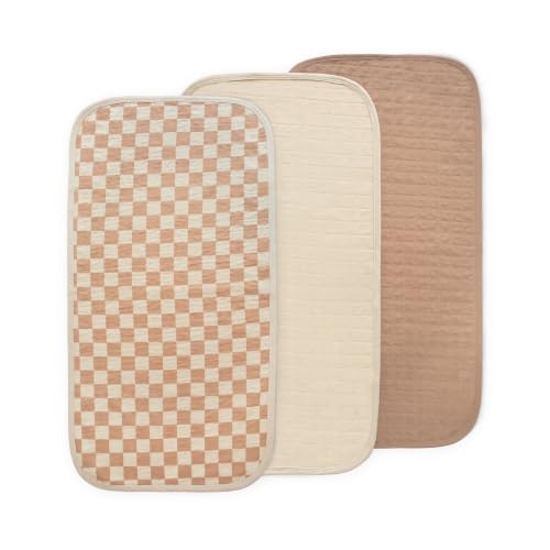 Image of mushie Water Repellent Changing Pad Liners | Cotton (Natural Check Combo) | 3 Pack, Water repellent, Machine washable, Fits in diaper bag