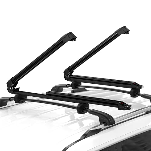 Ski & Snowboard Rack for Car Roof with Sliding Extension, Lockable Ski Racks...