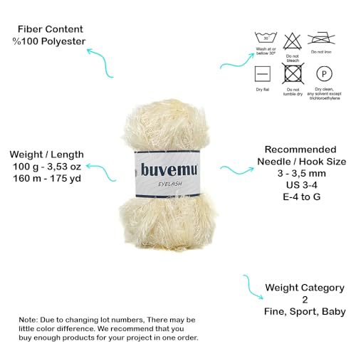 Buvemu Eyelash Fun Fur Yarn for Crochet, Knitting & Crafts, Cream, 2-Pack by buvemu - Used condition - Image 4