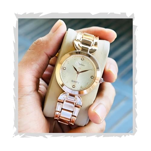 Image of styledose Women Analogue Wrist Watches for Women's & Girls&Ladies Diamond Studded Dial Rosegold Colored Stylish Bracelet Strap