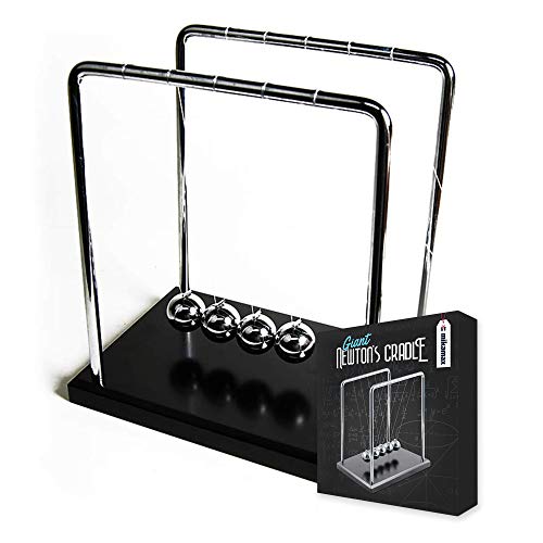 Mikamax - Giant Newton’s Cradle - Bois et Acier - Physique - Loi de Newton - Énergie - Jouet de Bureau - Produit de Bureau - Classique - Cinq Boules Cover