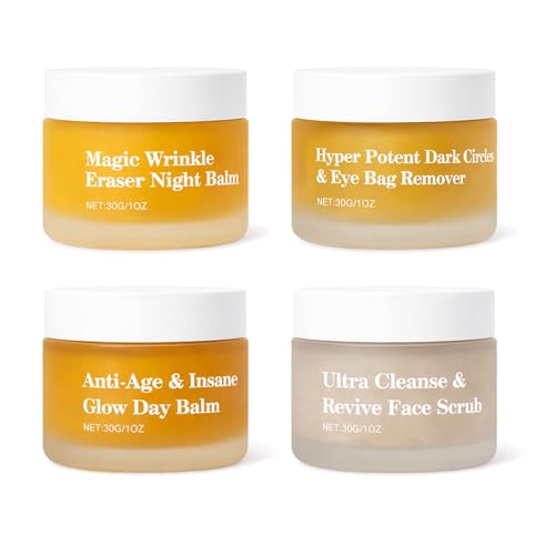 Image of Organic 4-in-1 Face Cream Set for Mature Skin - Anti-Ageing Skincare Kit with Pomegranate, Rosehip & Arnica - Day & Night Balm, Eye Cream & Face Scrub -Deep Hydration, Firming & Brightening - 4 x 30g