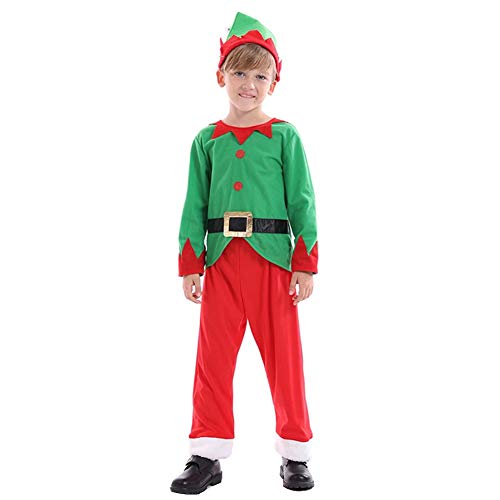 Toddler Kids Boys Girls Christmas Santa Elf Costume Fancy Dress Up Cosplay Suit Children Claus Suit Fleece Coat Top Pants Hat Birthday Outfit Set Xmas Gift Green Elf Santa - Boys 3-4 Years #TOP5