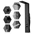 BWE Shower Panel Tower System with 5 Body Jets Rainfall Shower Head 4 IN 1 Stainless Steel Black Shower Panel with Tub Spout and Handheld Shower Wall Mount Stainless Steel