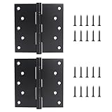 5 inch X 5 inch Hinges Heavy Duty Door Hinges up to 220 lbs, 201 Stainless Steel Black Hinges Ball Bearing, Thickness 3 mm Square Corners with 20 Screws, Non-Removable Pin (2 Pack)