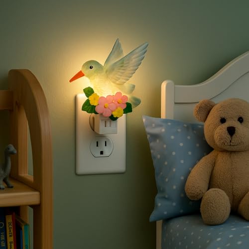 Image of Novelty Lights LED Lamp Hummingbird with Flowers Spring Easter Decoration Night Light with Swivel Plug