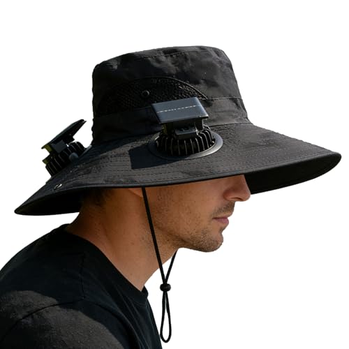 Casquette à large bord avec ventilateur solaire 4 têtes autonome