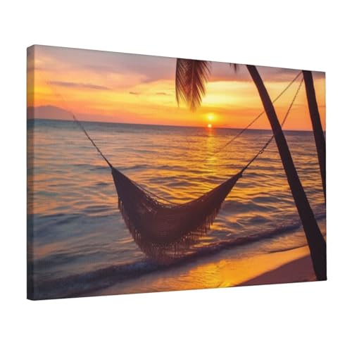 Toile coucher de soleil et cocotier pour salon moderne et chambre