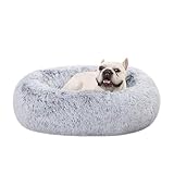 Amazon Basics Weich Haustierbett für Hund, Donut-Kissen, Kunstfell, Maschinenwaschbar, 76 cm, Grau