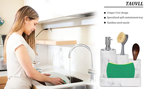 Lotion Pump Dispenser With Soap Sponge Holder-Tauvll Soap Dispenser Pump Bottle With Brush Holder For Kitchen Sink And Bathroom Countertop Storage And Organization -White Marble #TOP1