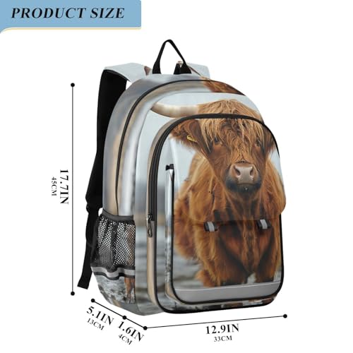 Backpack Highland Cow Farm Travel Laptop Daypack Shoulder Bag Book Bag Daypack with Reflective Strip 12.9 ×17.7 In2