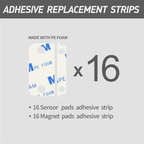 Image of 16PCS Ring Sensor Adhesive Pads for Ring Alarm Contact Sensors and Magnets(2nd Gen), Adhesive Replacement Tapes,Double Sided Sticky Strips for Ring Door Sensors, Easy Installation,Pre-Cut