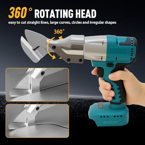 Akku Blechschere Kompatibel mit Makita 18V, Elektrische Blechschere mit 360° drehbarem Kopf, Max. 2mm Scherendicke Elektrische Schere für Bleche,Teppiche,Stoff, Leder (ohne Akku)