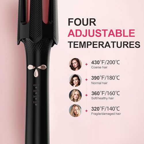 Image of Auto Rotating Hair Curler - 4 Temperature and Timer Settings, Automatic Curling Iron with Automatic Shut-Off, Anti-Tangle and Scalding, Curling Wand for Long Lasting Curls (Black)