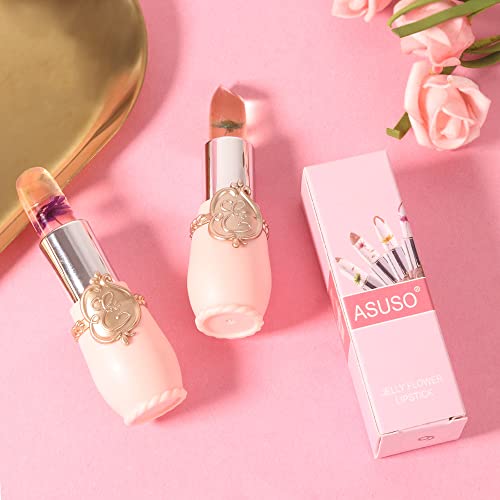 Bingbrush 2Pcs Color Changing Lipstick,Pink Crystal Flower Jelly Ph Mood Long Lasting Labiales Lip Care Moisturizer Lip Balm Korean Magic Lip Gloss Lip Tinted Stain Makeup Lipstick Set For Women #TOP6