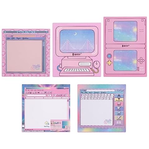 KOOBOOK Kawaii Planner Notebook Cute Memo Pads with Computer Game Shape Design Kawaii Office Supplies,5 Styles,50 Sheets/Pad Cover