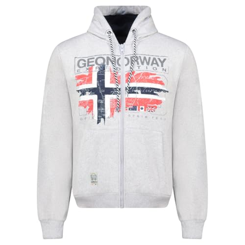 Geographical Norway GRUSTY Blended Grey DB Men 100 (WZ3084H/GN-Blended Grey) Sudadera con Capucha para Hombre Gris Mezclado Cremallera Regular Fit Deportiva Cómoda con Forro Interior L