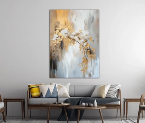 Lienzo abstracto de magnolia para renovar paredes vacías con arte floral gris y beige 2