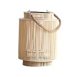 Milageto Retro Natural Rattan Candle Lanterns Hand Woven Candle Holder, Farmhouse Lantern with Handl