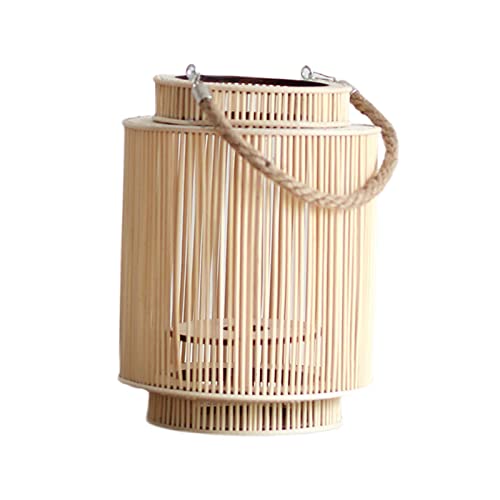 Milageto Retro Natural Rattan Candle Lanterns Hand Woven Candle Holder, Farmhouse Lantern With Handle Table Lamp For Cafes, Garden, Hotels, Wood Color #TOP20