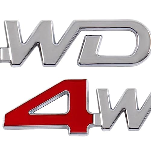 Image of 2pcs 4WD Emblem Badge 3D Letter Metal Aluminum Alloy Fender Side Panel Car Sticker Replacement for All Wheel Drive Off Road SUV Auto Truck (Red Silver)