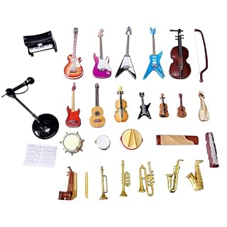 25pcs Mini Musical Instruments Decoration Piano Violin Trumpet Guitar Saxophone Drum Dollhouse Accessory Sets - Les Beatles, Paul McCartney, John Lennon, RIngo Starr, George Harrison