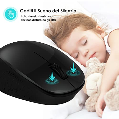 LeadsaiL Maus Kabellos, 2.4G Wireless Maus Leise mit USB Empfänger, 1600 DPI Optical Tracking, 3 Tasten Mäuse, Für Links- und Rechtshänder, Kompatibel mit PC, Mac, Laptop, Windows - Schwarz – Bild 4