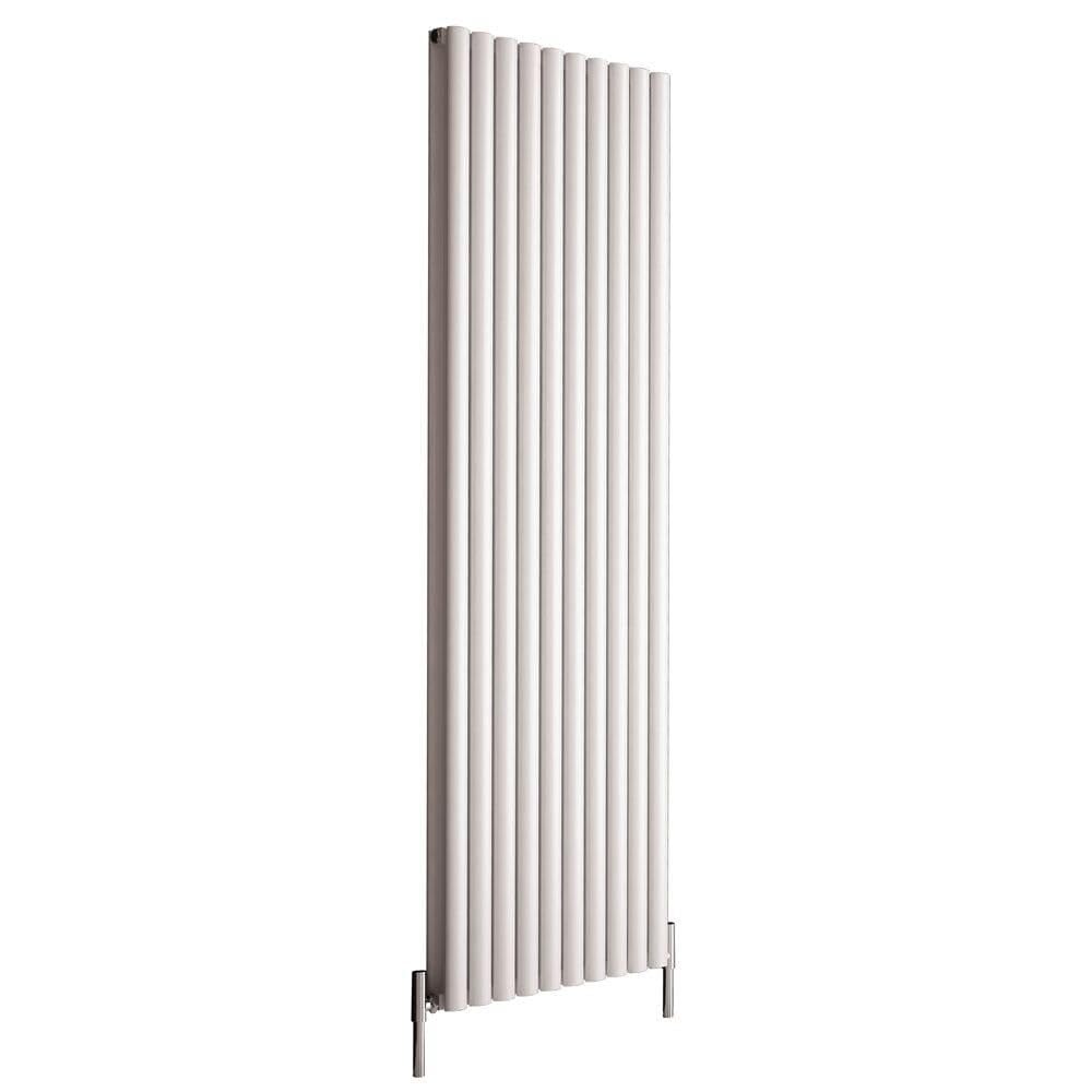 Milano White Aruba Vertical Double Oval Panel Aluminium Radiator - 1800Mm X 590Mm