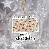 Evans1nism Acryl-Weihnachtsschmuck Kansas State Holiday Andenken Besucherort 7,6 cm Weihnachten Thema mit roter Schnur Reisender Weihnachtsbaum Ornament für Paar Eltern
