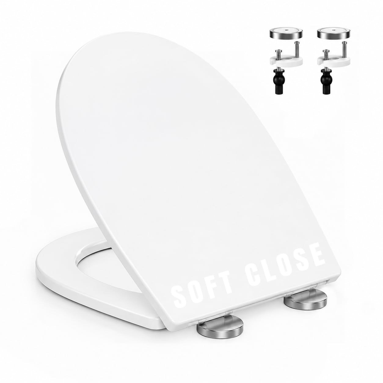 Marco Paul Interiors White/Chrome Marco Paul Soft Close Quick Release Toilet Seat Oval Replacement Toilet Seat With Adjustable Hinges Easy Clean One Button Release Slow Close Anti Slam Lid & Seat Fixings Included