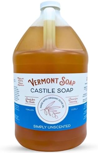VERMONT SOAP Castile Soap Unscented, Liquid Soap, Natural Body Wash, 1 GAL