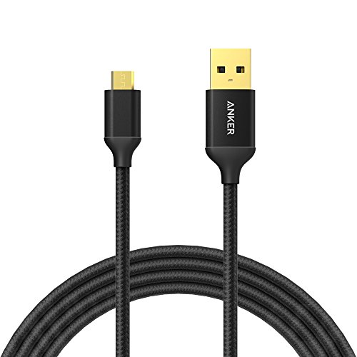 Anker 6ft / 1.8m Nylon Braided Tangle-Free Micro USB Cable with Gold-Plated Connectors for Android, Samsung, HTC, Nokia, Sony and More (Black)
