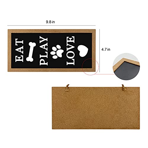 Mayavenue Eat Play Love Front Door Porch Decor Sign, 5 X 10 Inch Rustic Style Outdoor Wooden Pet Hanging Wall Art Home Decor Sign For Pet Lover (Black Background) #TOP4