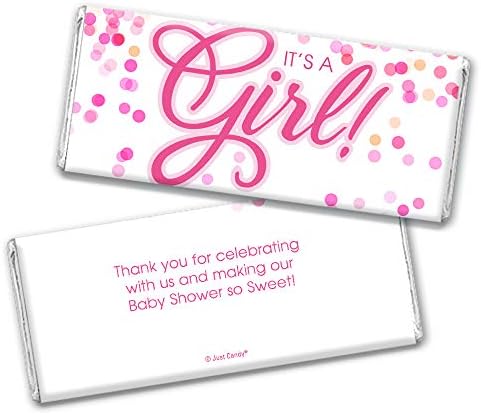 Pink It's a Girl Baby Shower Wrappers for Chocolate Bars, Gender Reveal Party Favors, DIY Party Decorations (24 Pack)