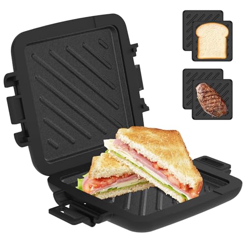 Microwave Toastie Sandwich Maker, Non Stick Plate for Hot Dogs, Detachable Sandwich Maker Wireless Microwave Toastie Makers for Cooking Breakfast Dishwasher Safe Black