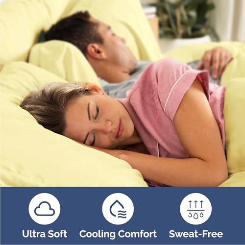 Image of Cal King 6 Piece Bed Sheet Set - Soft, Breathable & Cooling Sheets - Yellow | Ultra-Soft Hotel Luxury Bedding Set with 8-16 Inch Deep Pockets, 1 Flat & 1 Fitted Sheet & 4 Pillowcases, Wrinkle & Fade Free